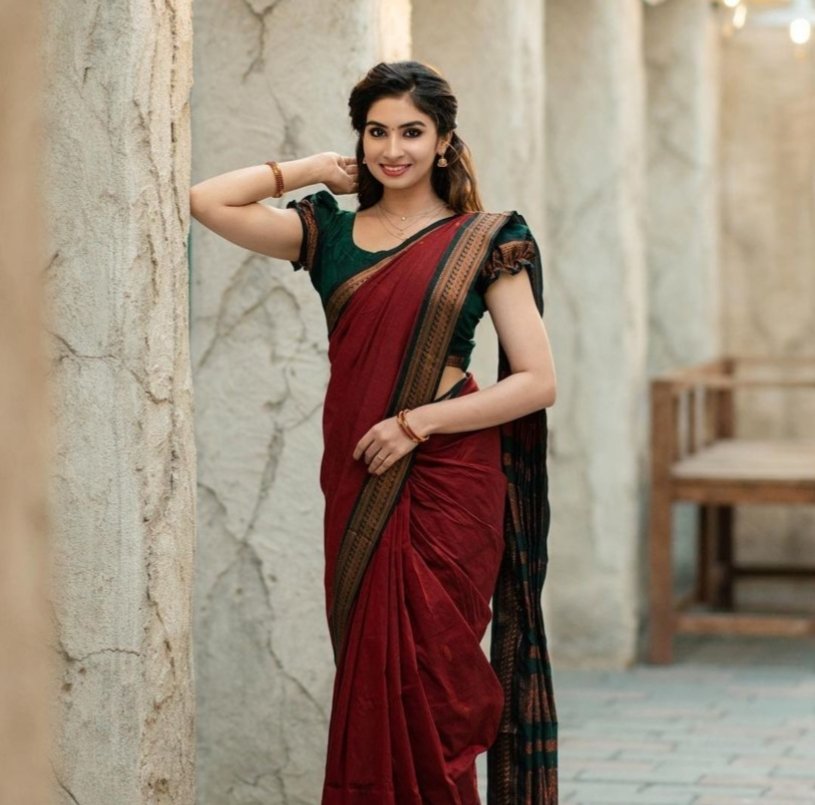 Dark Red with BGreen beauty kalyani cotton saree