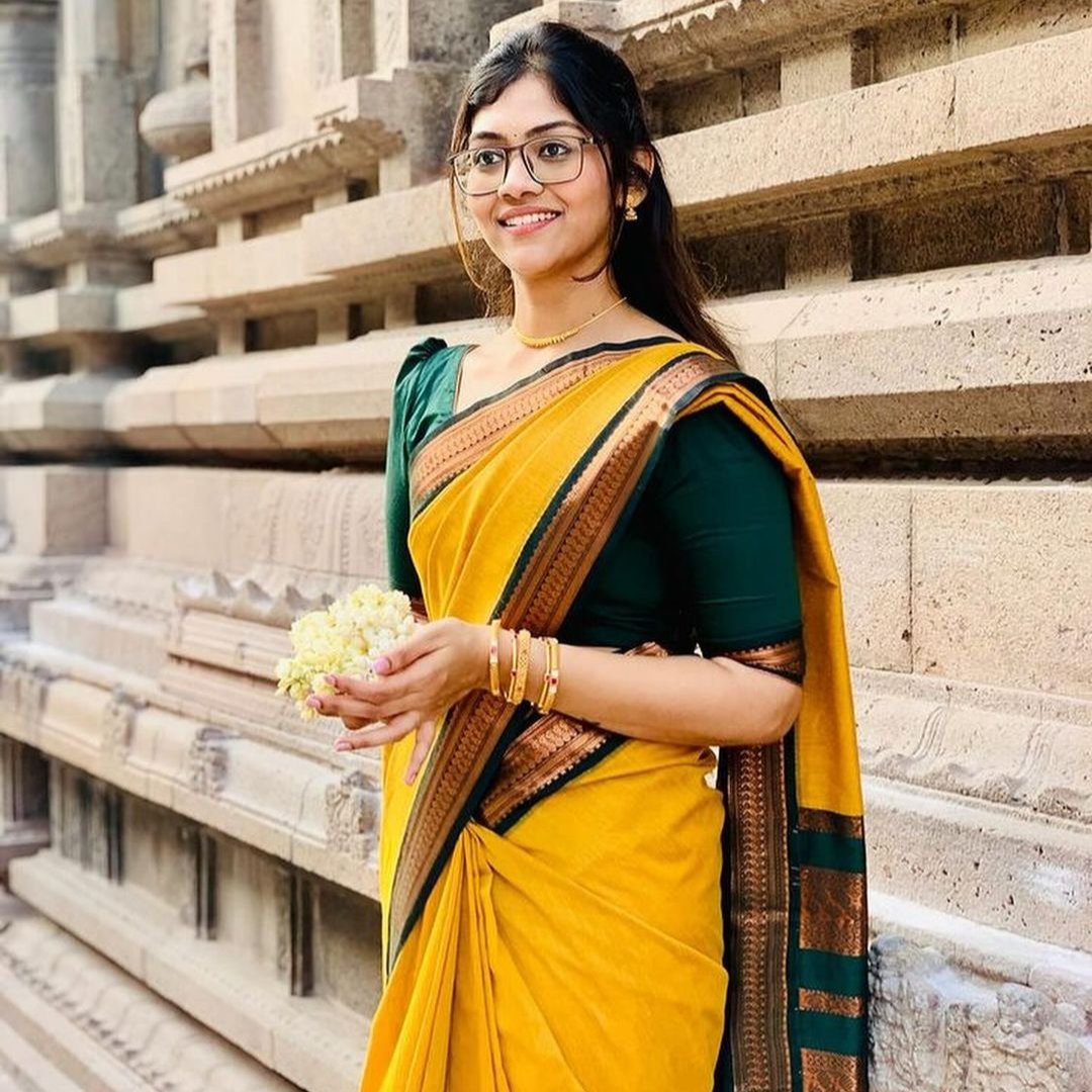 Mustart yellow with bgreen beauty kalyani cotton saree