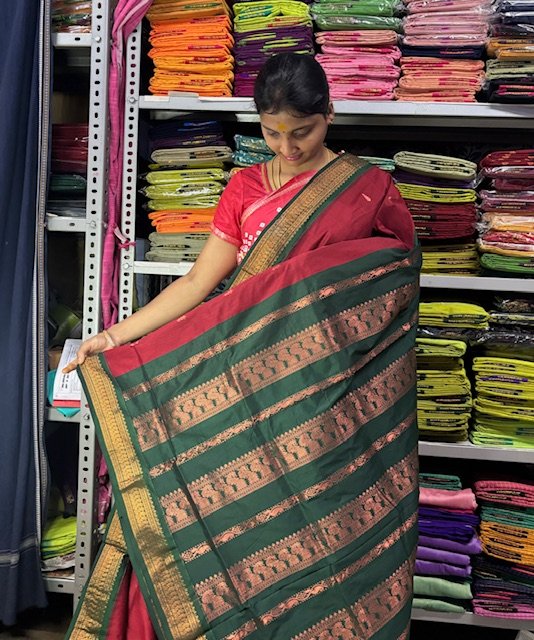 Dark Red with BGreen pallu