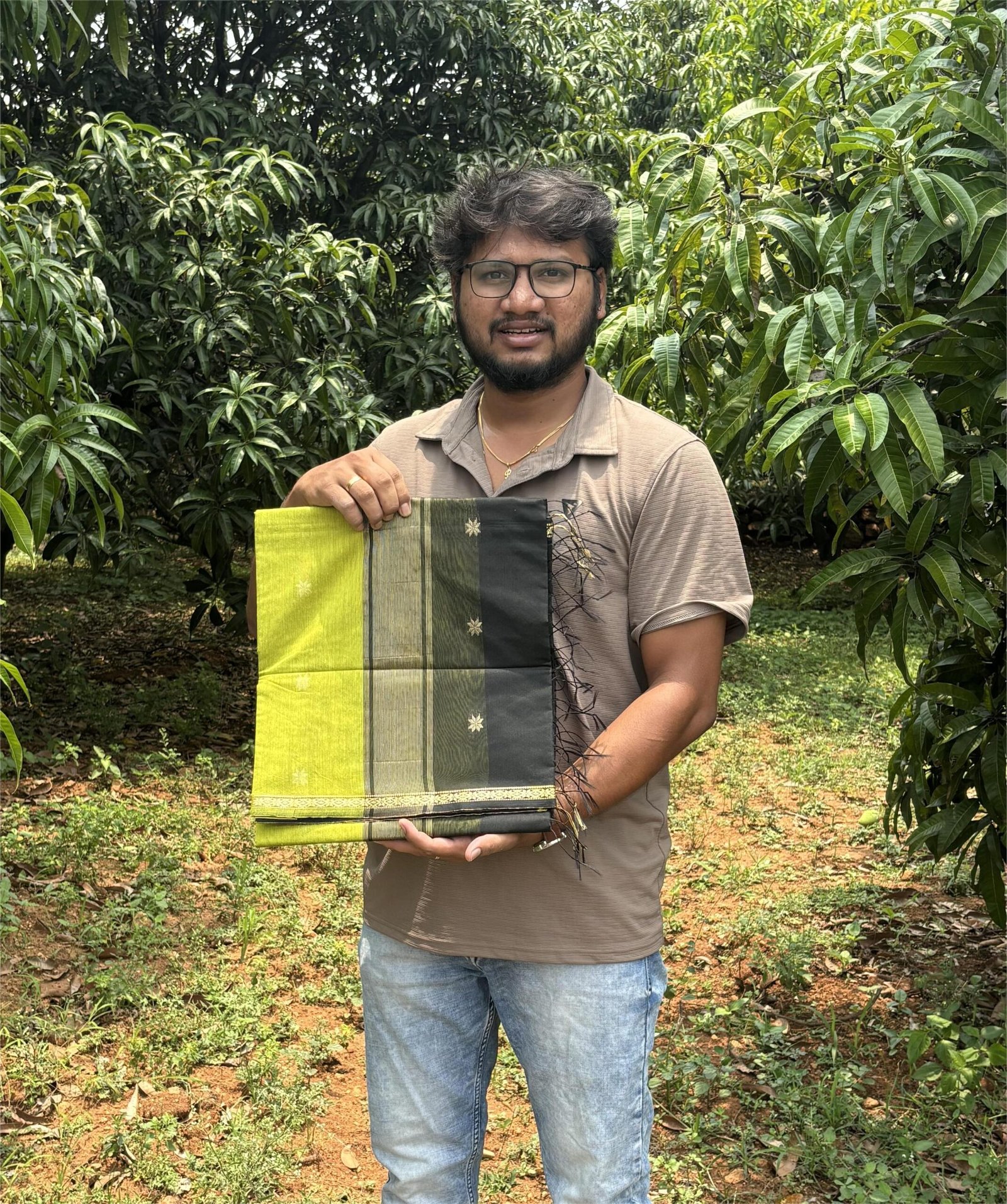 Peridot yellow Maheshwari cotton saree