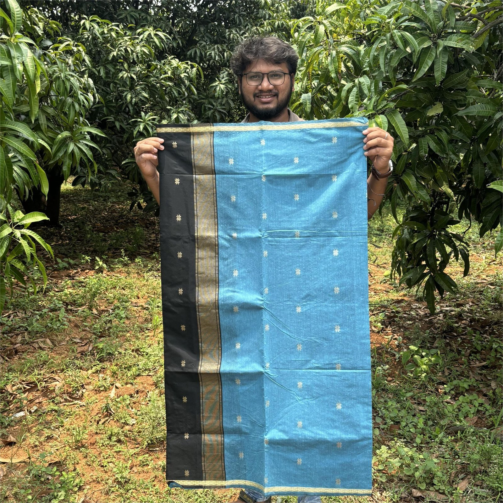 Skyblue maheshwari saree body