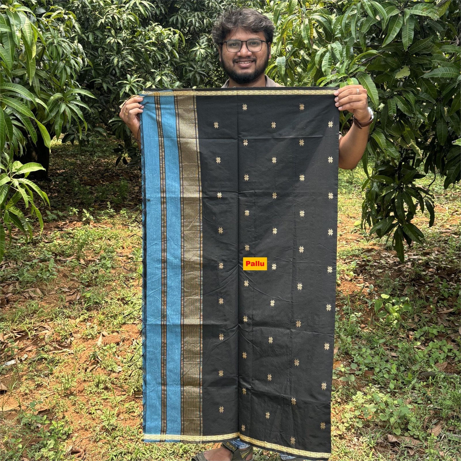 Skyblue maheshwari saree pallu