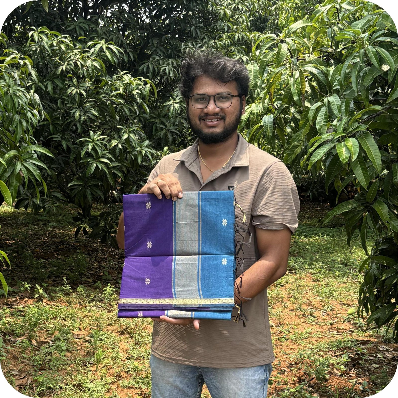 Maheshwari violet with skyblue saree