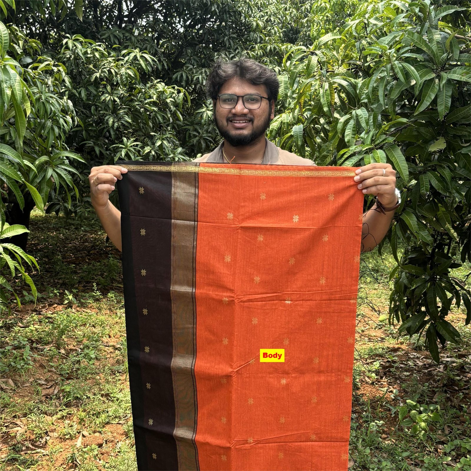 Maheshwari saree Brick Orange with black body
