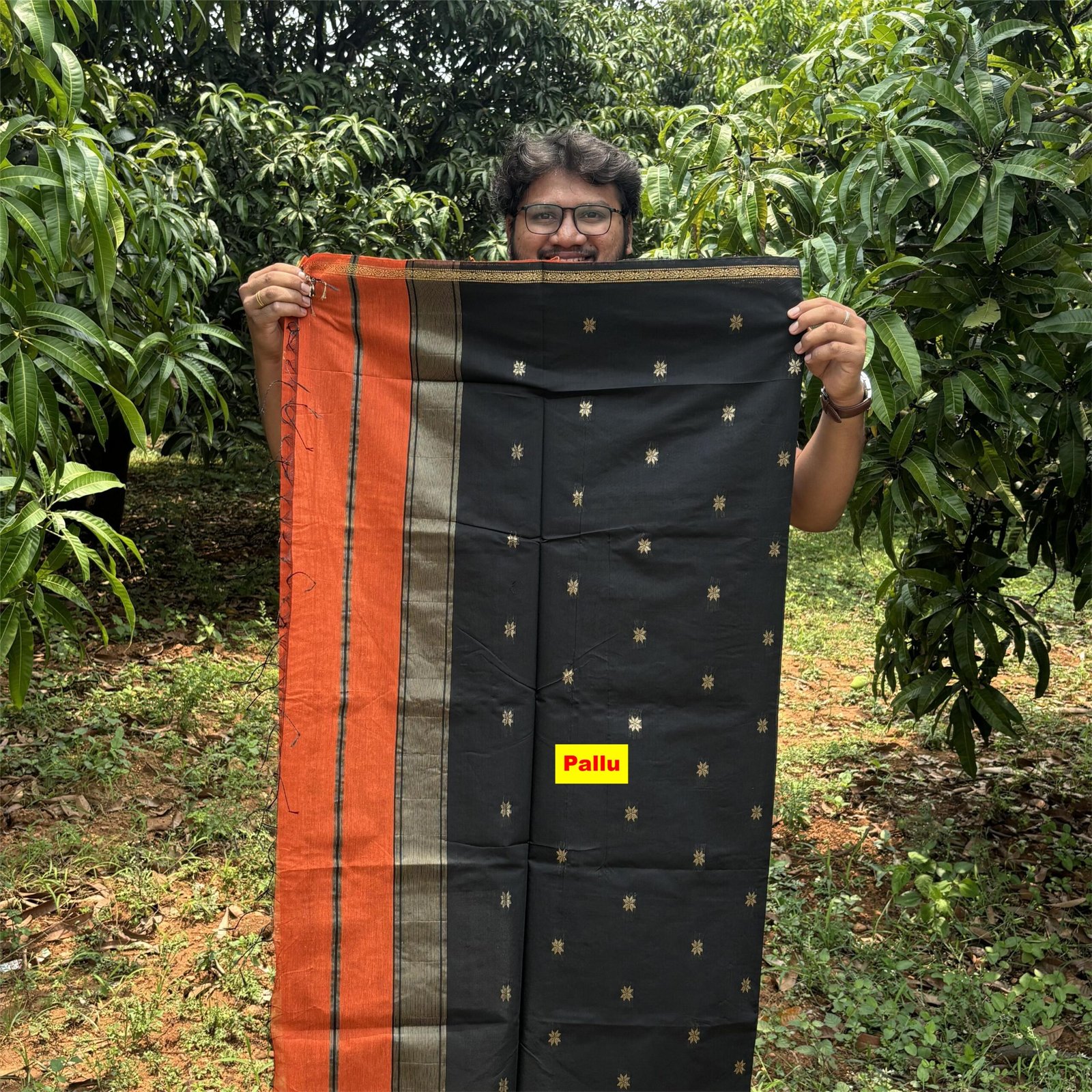 Maheshwari saree Brick Orange with black pallu
