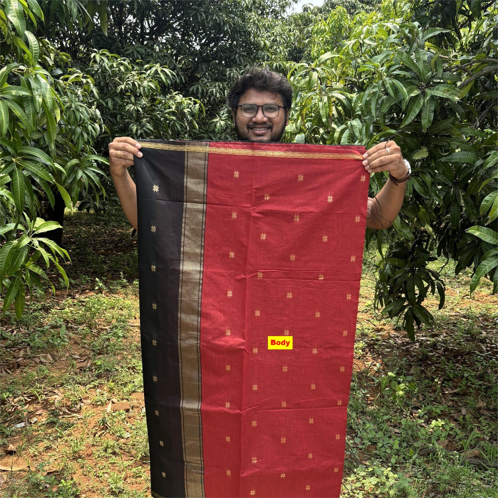 Maheshwari red with black saree body