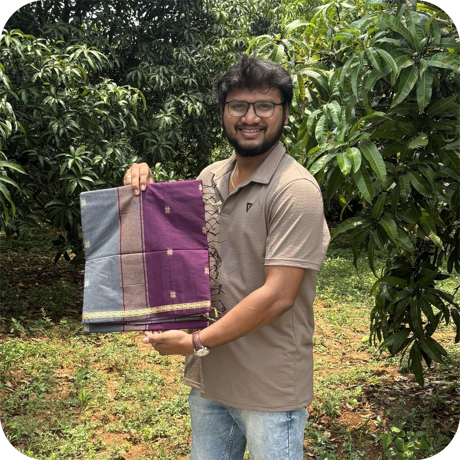 Maheshwari Gray with dark wine saree