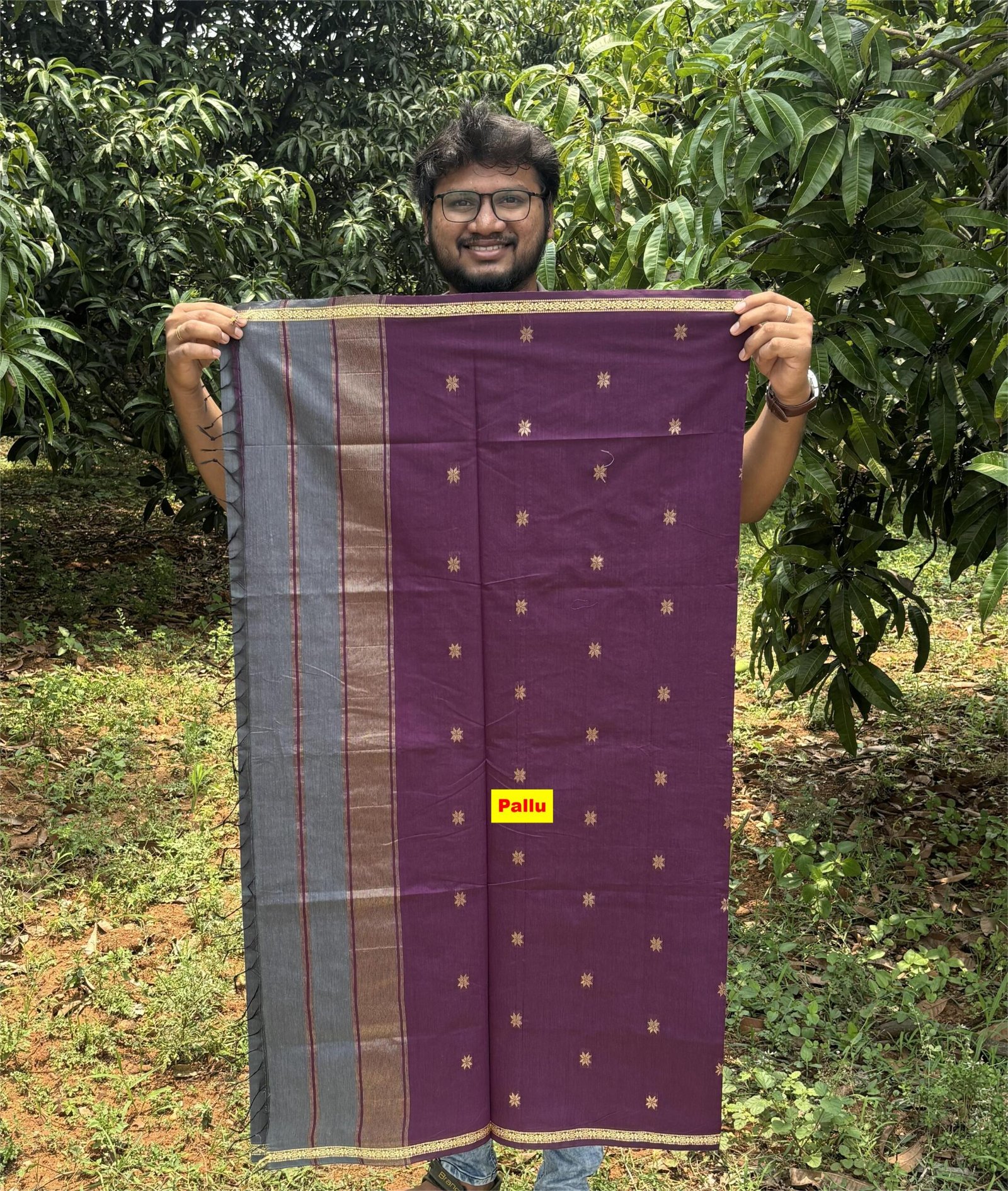 Maheshwari Gray with dark wine saree Wine