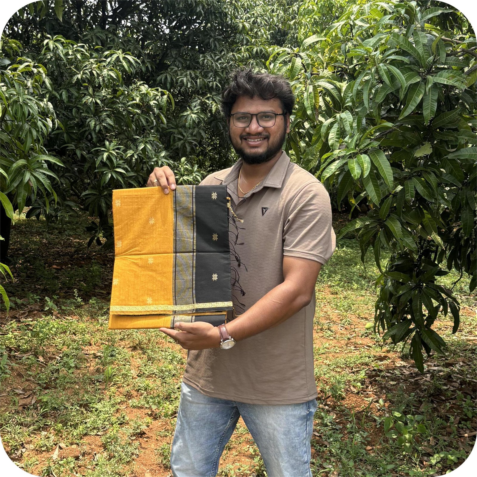 Dark yellow with black maheshwari