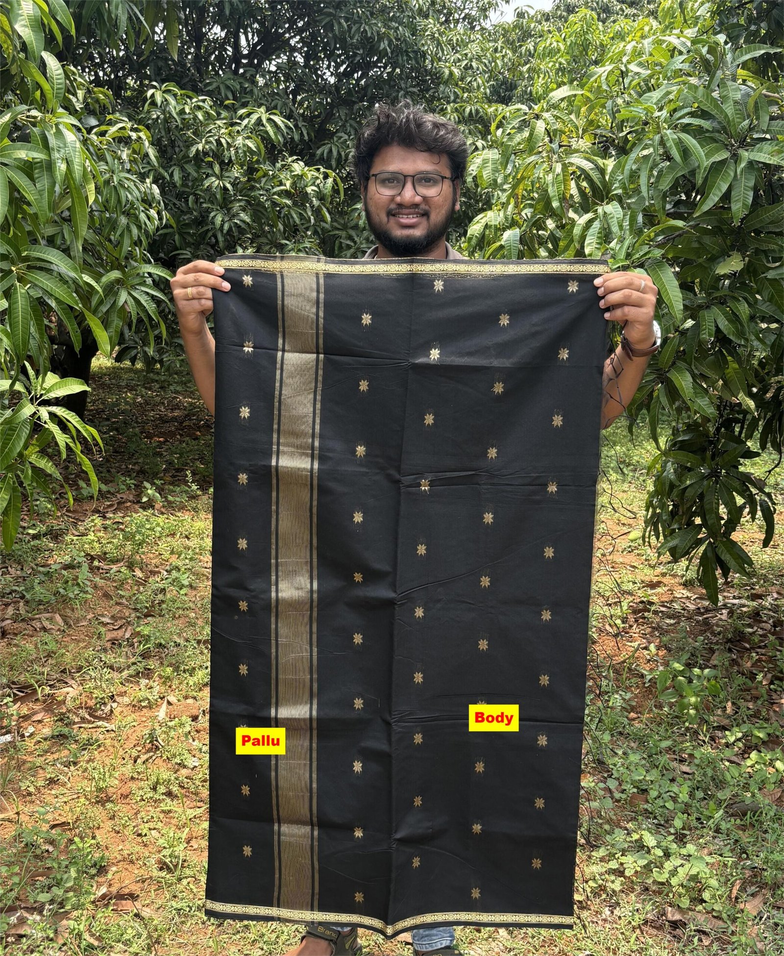 Black Maheshwari self color saree