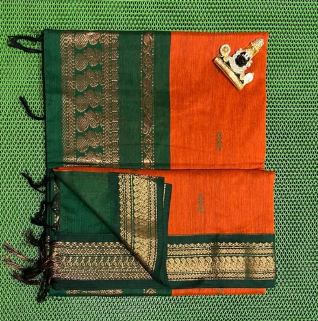 Open view orange kalyani cotton saree