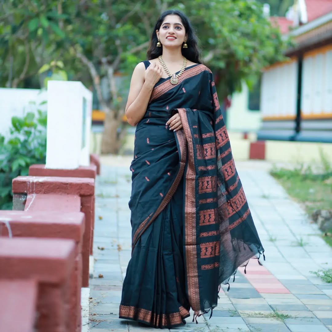 Dark black beauty kalyani cotton saree