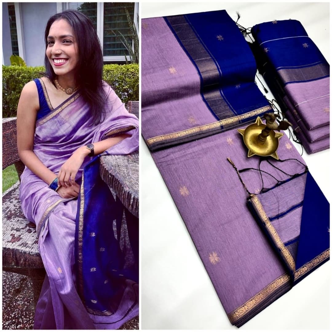 Elegance Lavender with purple color Maheshwari silk cotton saree