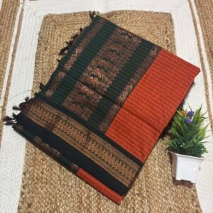 Checked Kalyani cotton - Orange With BGreen