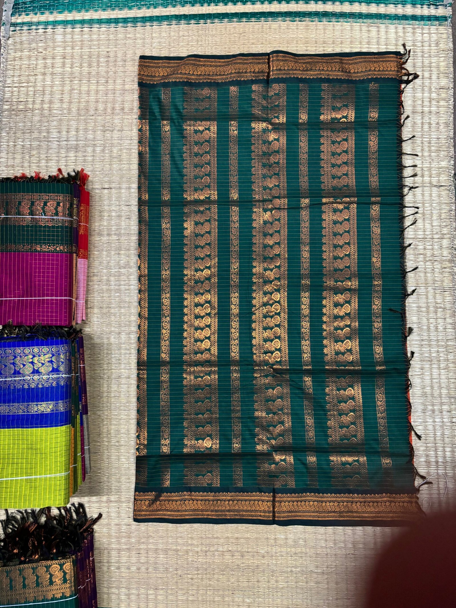 Checked Kalyani cotton - Orange With BGreen - Image 3