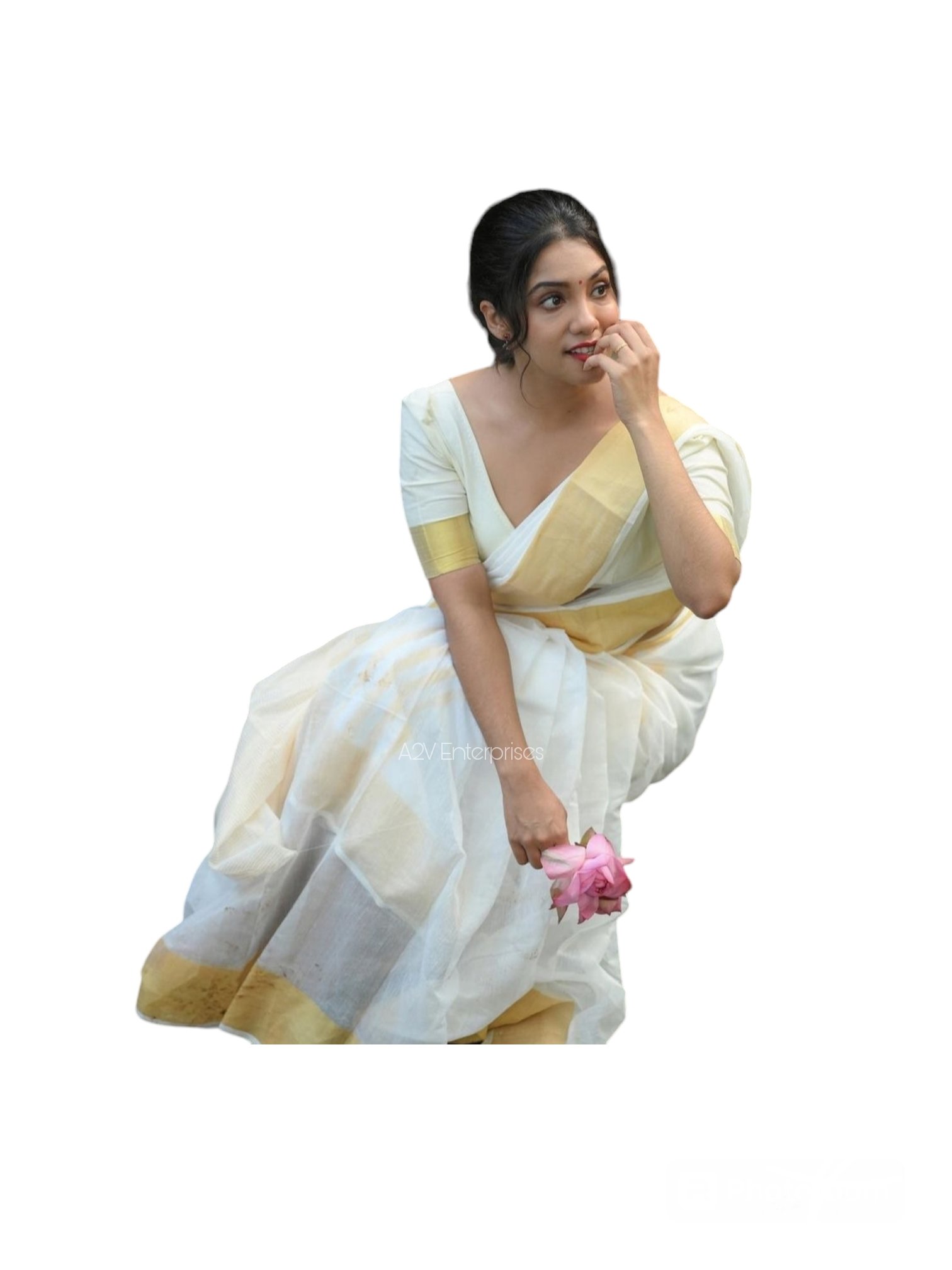 Kerala Traditional Plain kasavu saree - Image 3