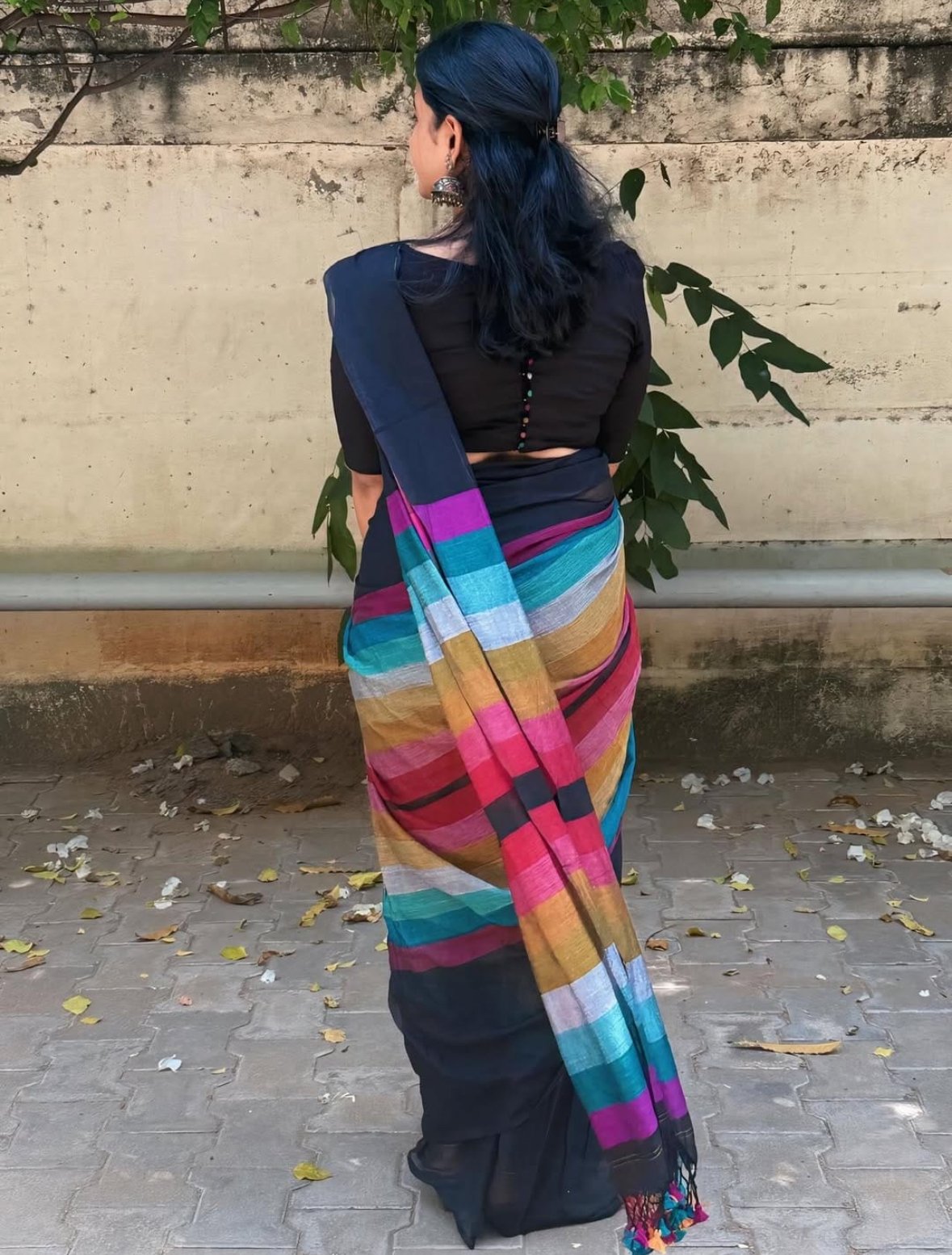 Black Rainbow mulmul cotton saree - Image 3