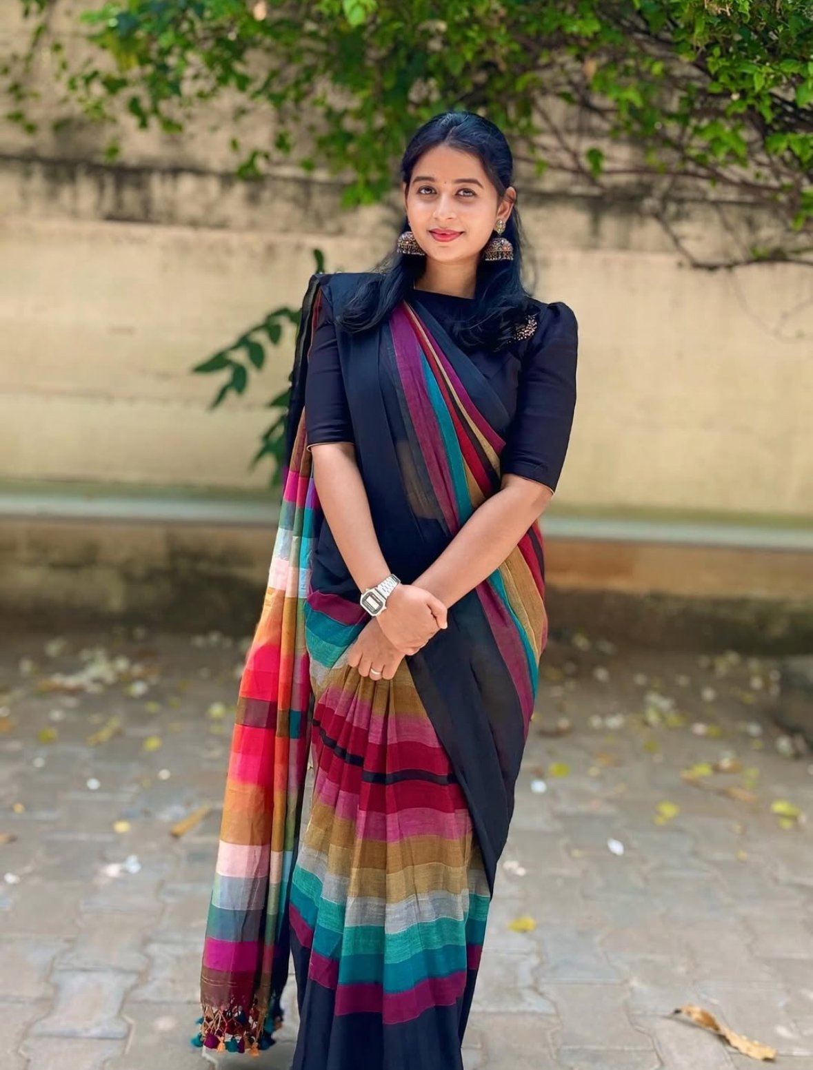 Black Rainbow mulmul cotton saree - Image 2