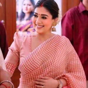 Nayanthara mam inspired checked pattern cotton blended saree