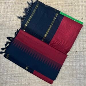 Temple border woven cotton saree - Red with Black
