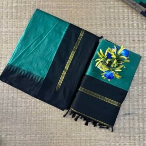 Temple border woven cotton saree - Rexona with Black