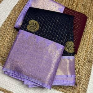 Kanjivaram Semi silk - Navy Blue Elegance Rain drop pattern