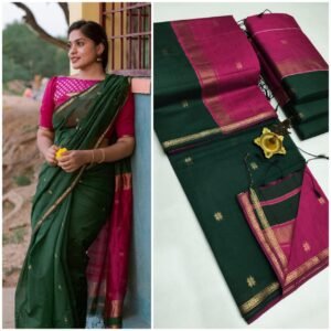 Elegance Bottle green with Rain pink Maheshwari cotton saree