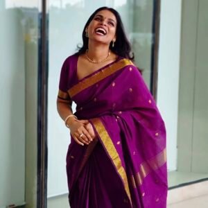 Nayanthara Inspired pattern purple colour Maheshwari saree