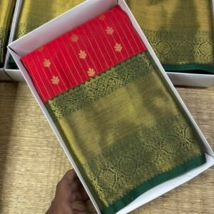 Kanjivaram Vaira oosi semi silk - Red With BGreen