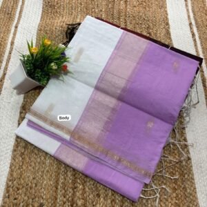 Elegance White with lavendar color Maheshwari cotton saree