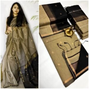 Elegance Tussar with black color Maheshwari cotton saree