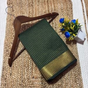 Checks Maheshwari cotton saree - Bgreen