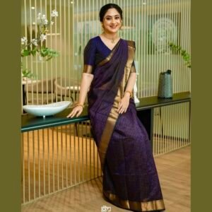 Checks Maheshwari cotton saree - Purple