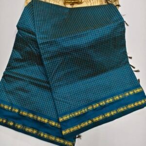 Arani checks cotton saree - turquoise blue - saree manufacturer