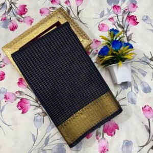 Checks Maheshwari cotton saree - Navy Blue