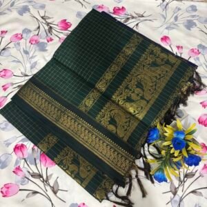Checked Kalyani cotton - Self colour BGreen saree manufacturer