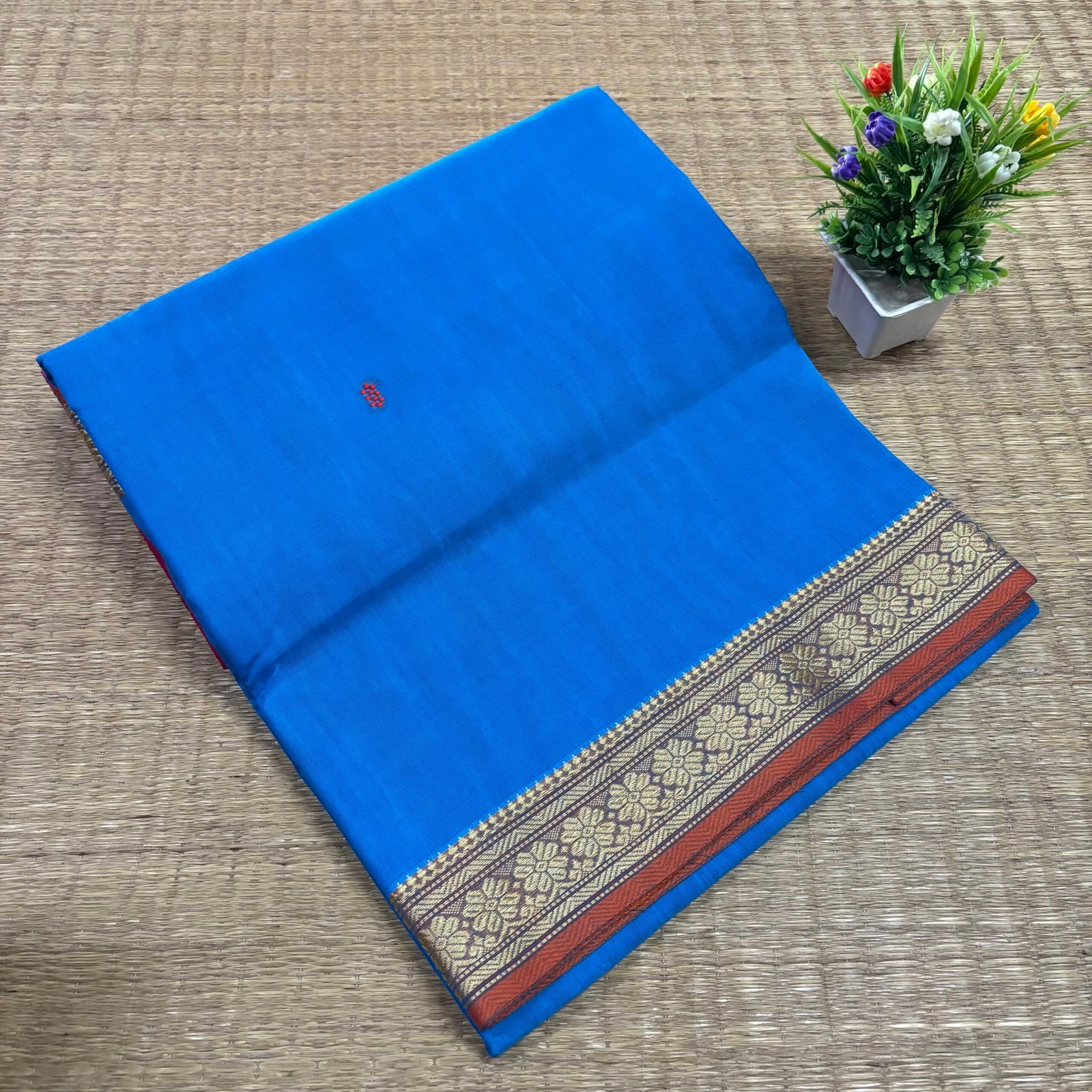 Sky-blue paper cotton saree