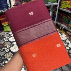 Online trend Rust orange with brown colour Maheshwari silk cotton saree