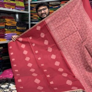 Kota striped cotton saree - Red