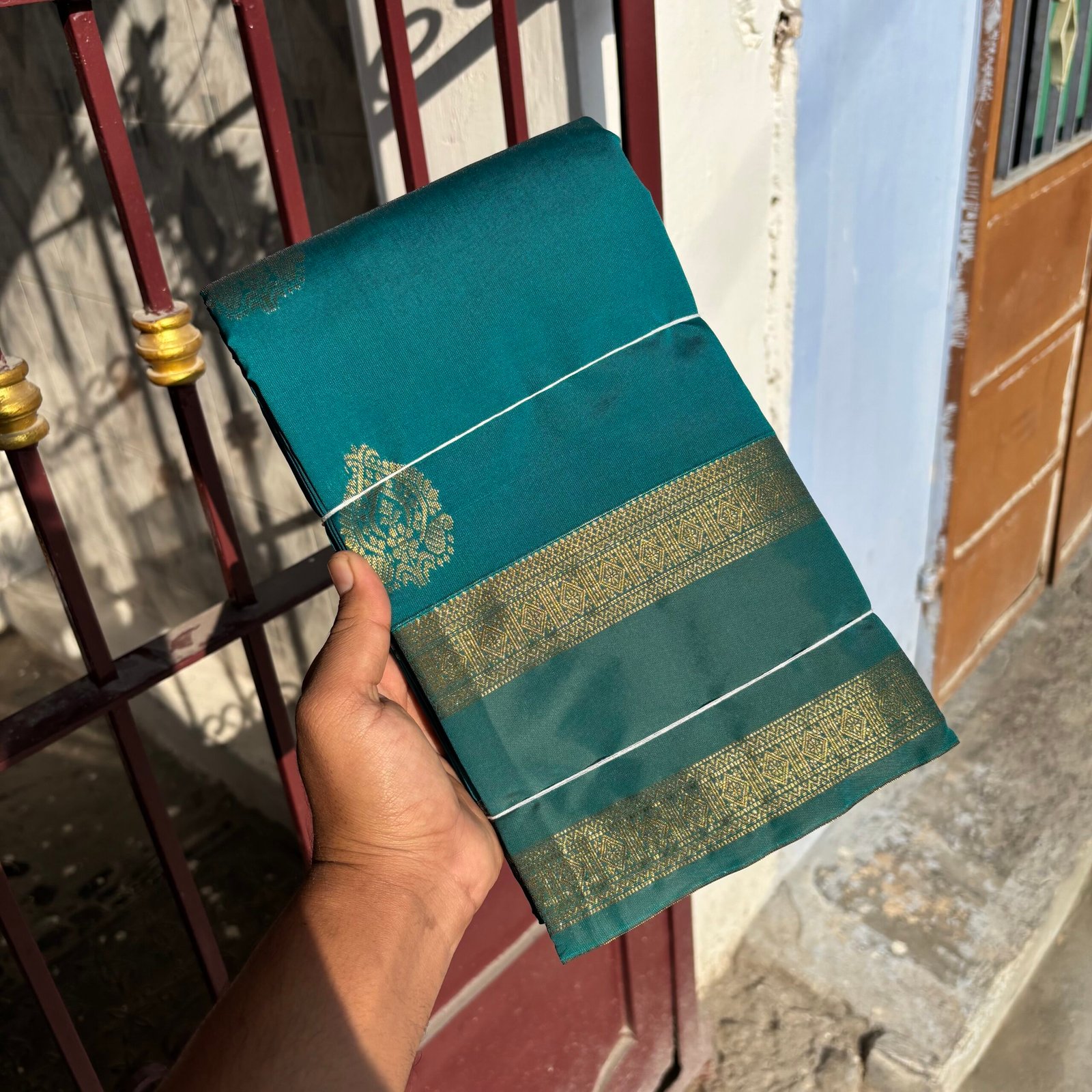 Peacock Colour Semi silk Saree