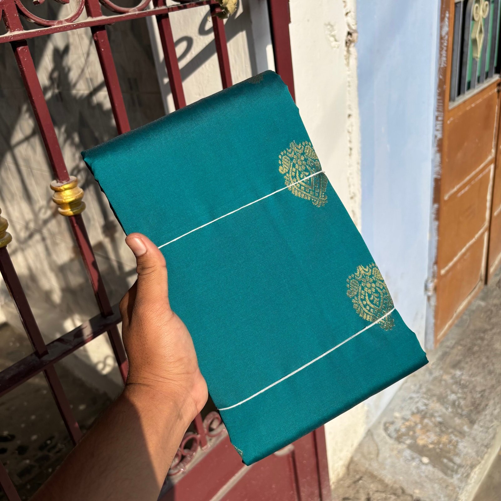 Peacock Colour Semi silk Saree - Image 2