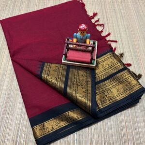 Kanchi cotton saree - Red Black combo