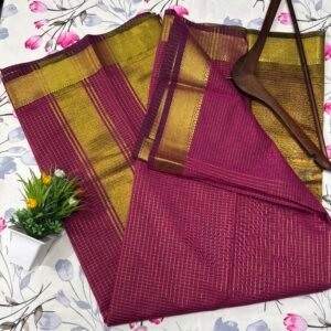 Checks Maheshwari cotton saree - Pink colour