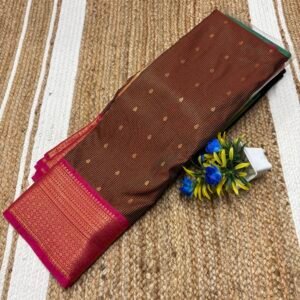 Kanjivaram semi silk - Coffee with Pink