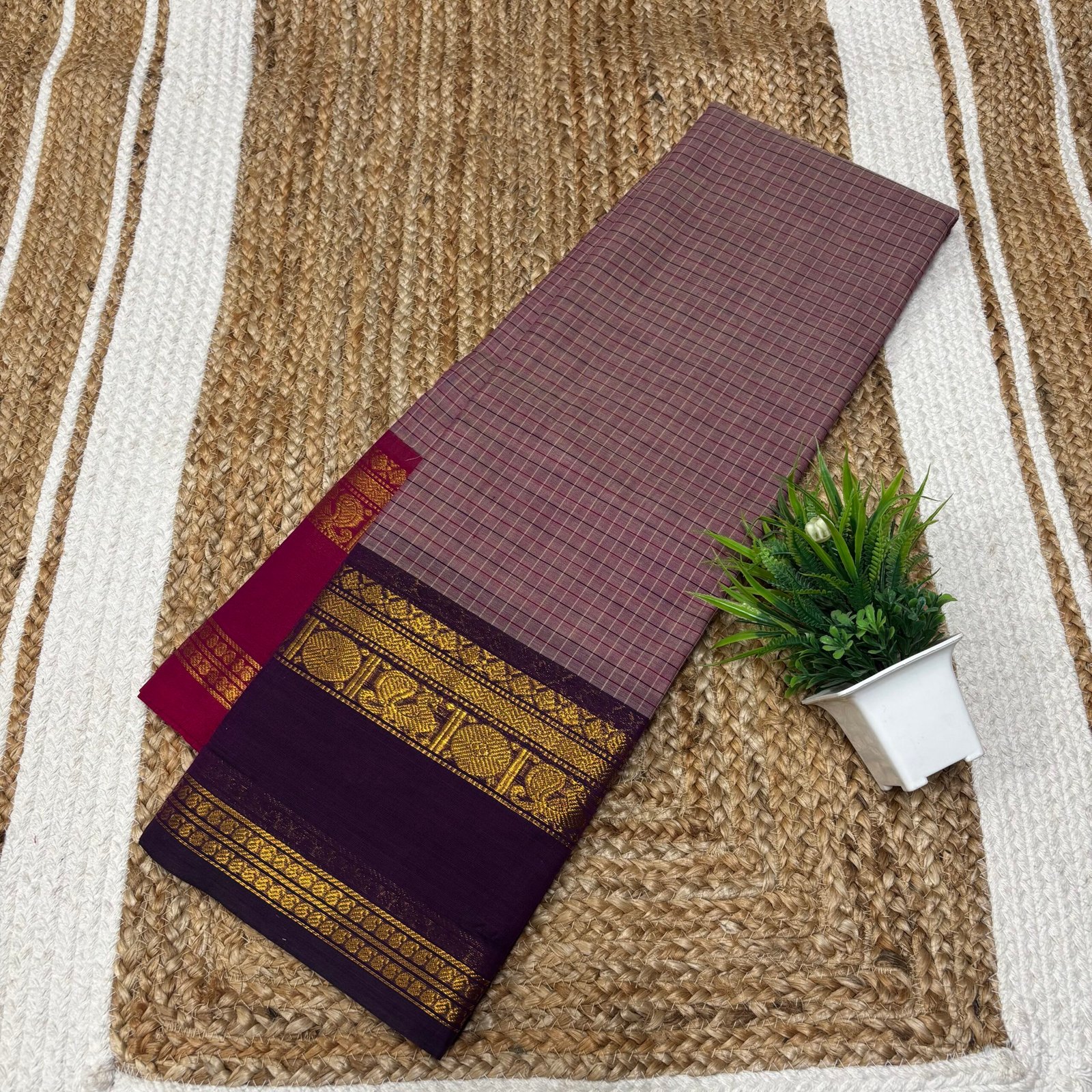 Chettinad korvai cotton saree Beige