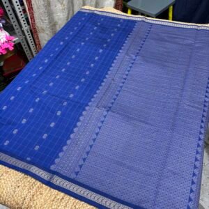 Kota checked cotton saree - Royal Blue
