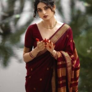 Diamond border maroon cotton saree