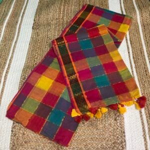 Kanji Border Soft mul mul cotton saree - Multi colour checks